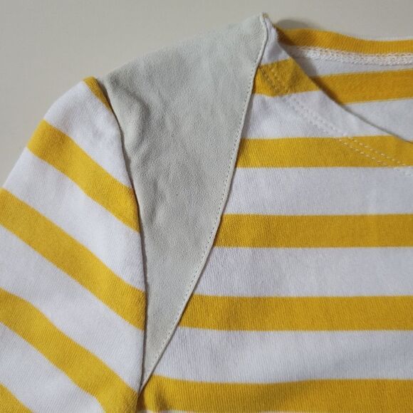 J.Crew Women's Crewneck Yellow Stripe Suede Shoulder Long Sleeve Pullover Top - Picture 11 of 16